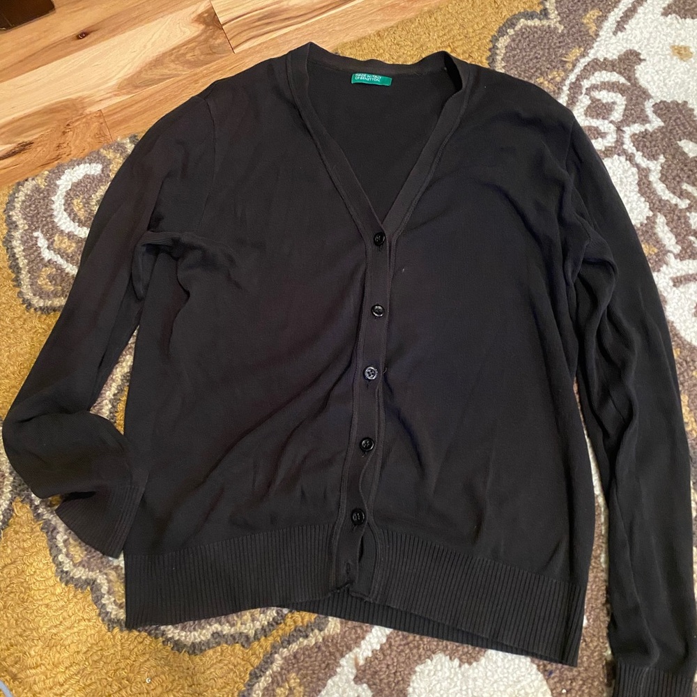 Benetton Black Long Sleeve Button Up Sweater made in Italy